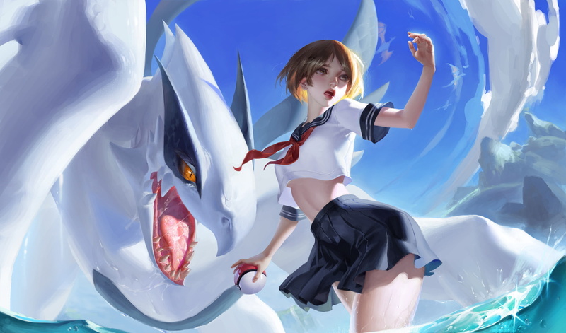 Pokémon, Lugia, dragon, Weifeng Liu, water, Pokéballs, 1080P