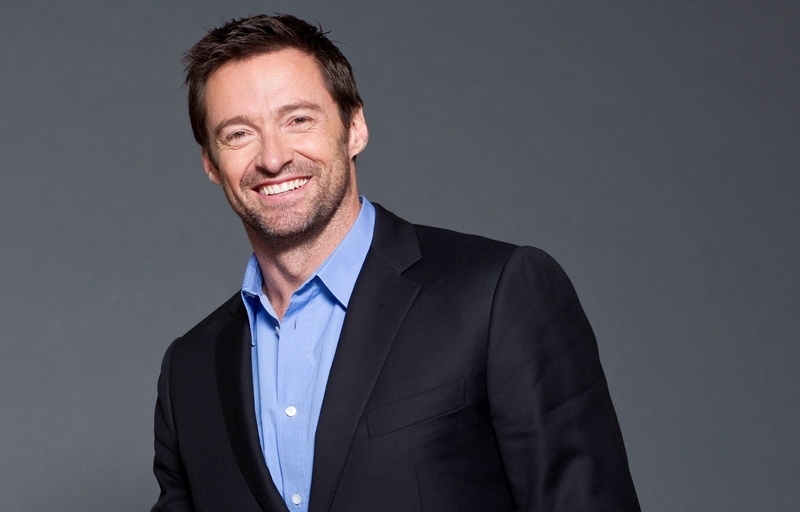 hugh, gray, actor, jackman, portrait, 2K, smiling, well-dressed, front view, happiness, mature men, studio shot, indoors, businessman, gray background