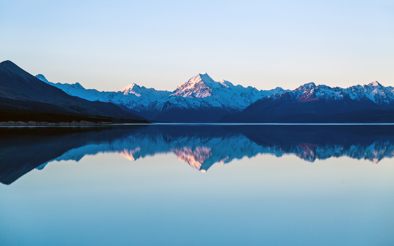dusk, reflections, landscape, lakepukaki, blue, mountains, lakes, sunset, newzealand, nature, photography, reflection, mountcook, lake, 5K