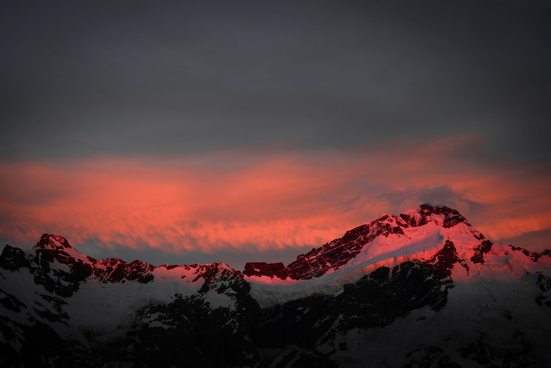 sunset, fog, pink, mountain, ice, hill, adventure, hour, horizon, backgrounds, tree, sunrise - Dawn, snow, newzealand, 5K, mountain Range, outdoors, cold
