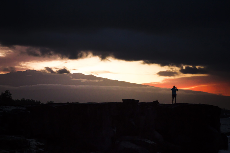 5K, tranquil scene, real people, silhouette, big island, standing, looking, look, tranquility, men, sunset, united states, big island hawaii, beauty in nature
