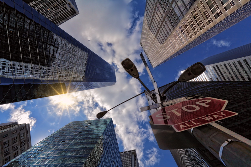 communication, company, light, office, successful, sky, building exterior, outdoors, no people, financial district, road sign, skyscraper, tall - high