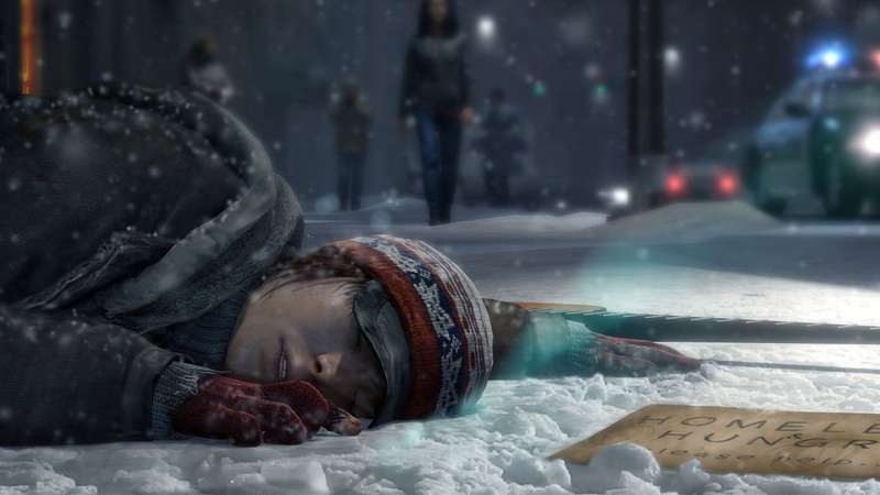 city, Ellen Page, black, close-up, man, focus on foreground, Beyond Two Souls, cold temperature, relaxation, 1080P, eyes closed, winter, sunlight