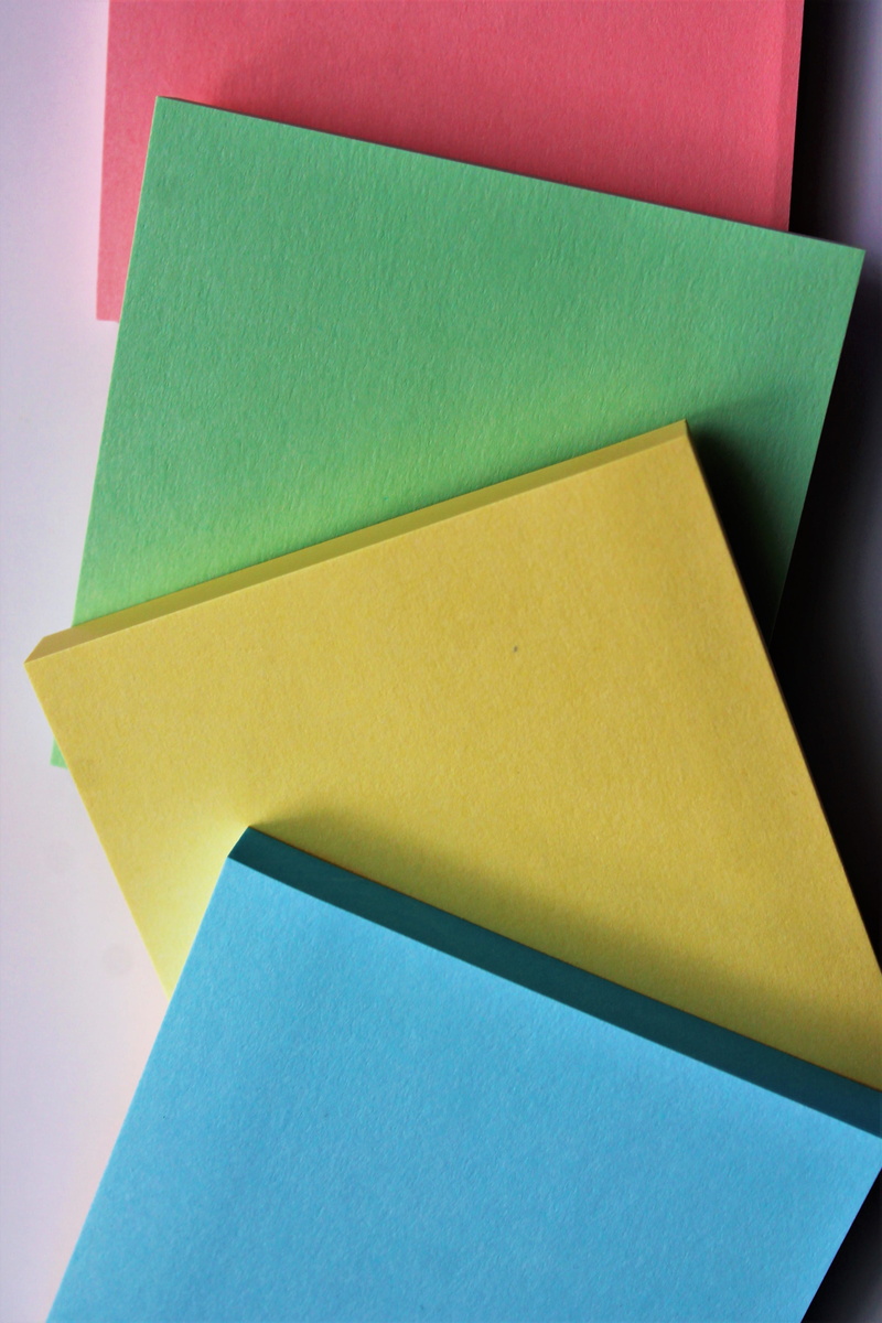 choice, still life, note, sticky pad, office, reminder, paper, high angle view, color, rainbow, multi colored, blank, no people, office supply, phone backround