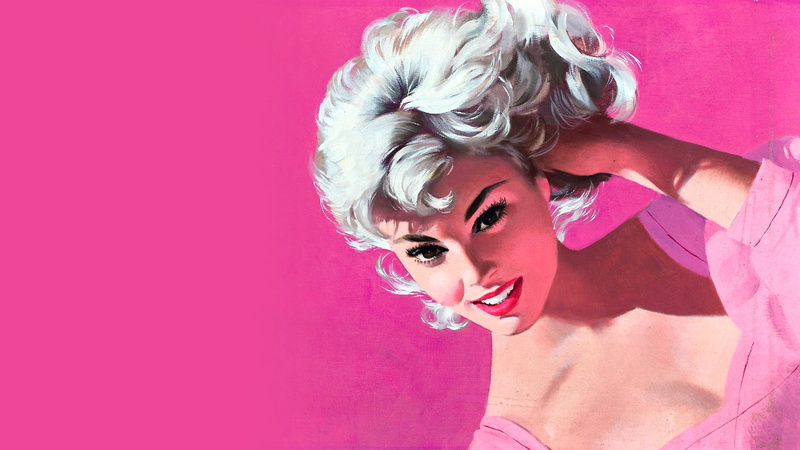 women, art, 1080P, face, blonde, pink, pin up