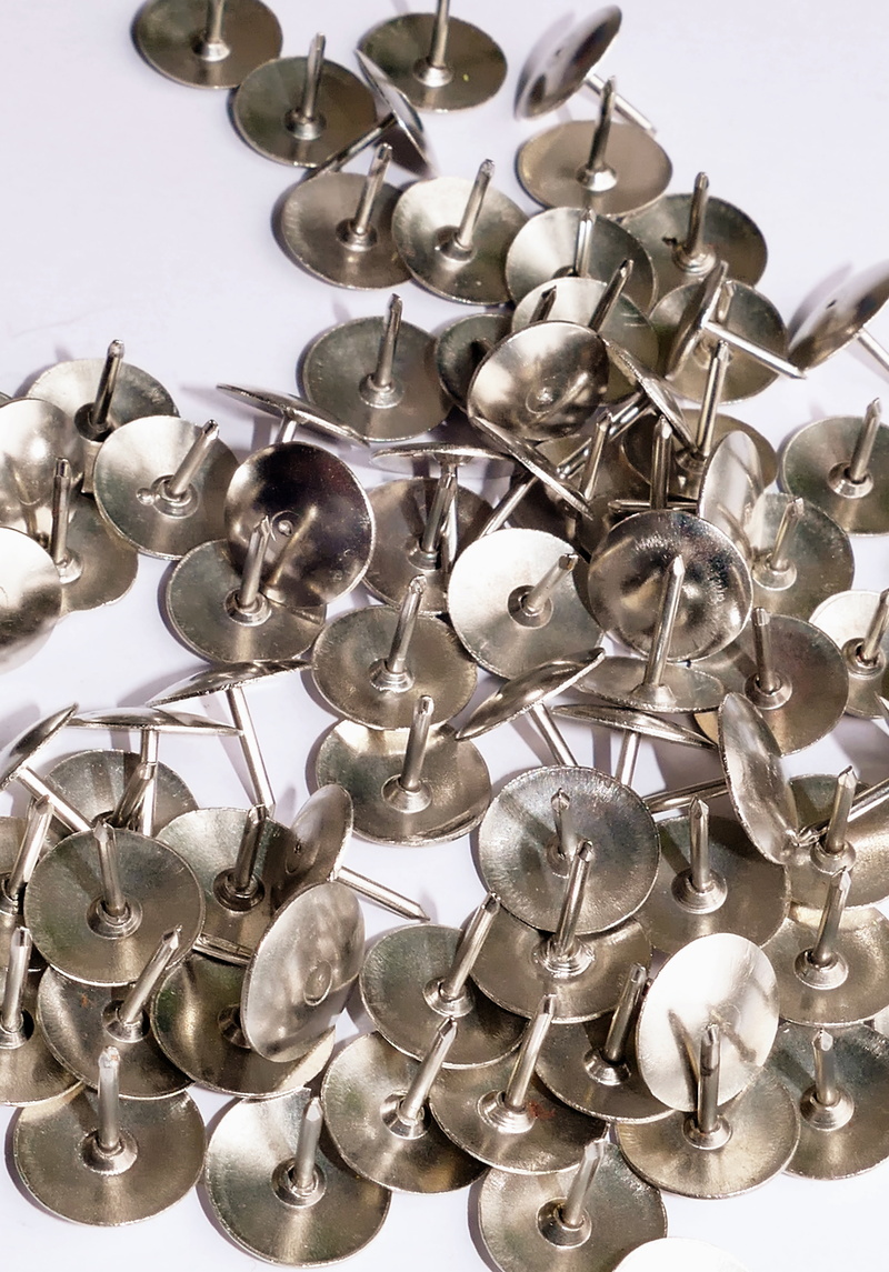 pinned, pin, thumbtack, needle, backgrounds, indoors, no people, low angle view, push, silver colored, close-up, pushpin, 5K, thumb, abundance, drawing