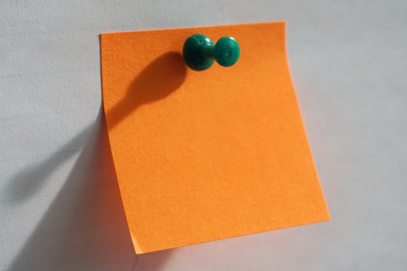 close-up, pinning, colorful, clean, orange color, thumbtack, stationery, office, office supply, list, simplicity, note, yellow, sport, pin, gray, paper