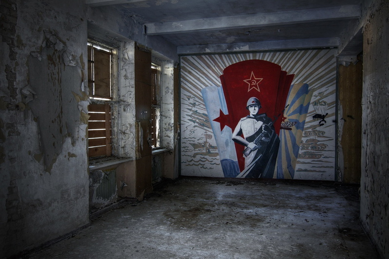 religion, gray, abandoned, human representation, wall - building feature, flag, representation, USSR, graffiti, brown, deterioration, obsolete, building