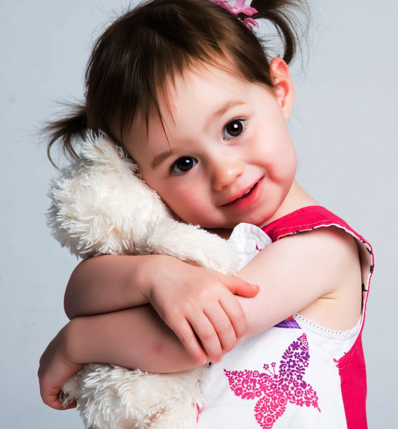 cuddle, females, child, plush, small, people, 2K, cuddling, girl, looking at camera, toy, studio shot, portrait, wearing, red, innocence, lifestyles, toddler