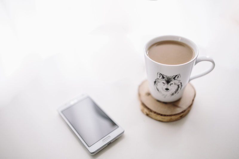 drink, refreshment, organizer, indoors, tea cup, business, tea - hot drink, Black-and-white, table, hot drink, saucer, crockery, 5K, cup of coffee, mobile phone