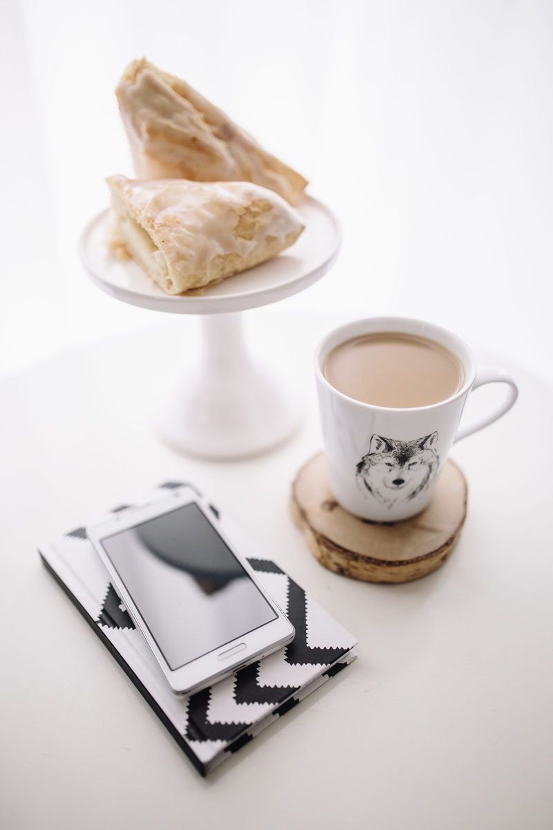 Black-and-white, coffee cup, still life, white background, smartphone, cup of coffee, communication, tea - hot drink, black, technology, breakfast, items