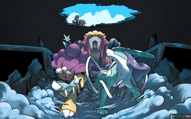 Pokémon, art and craft, Raikou (Pokémon), Entei (Pokémon), day, 1080P, decoration, cloud - sky, sky, flowering plant, creativity, low angle view, representation
