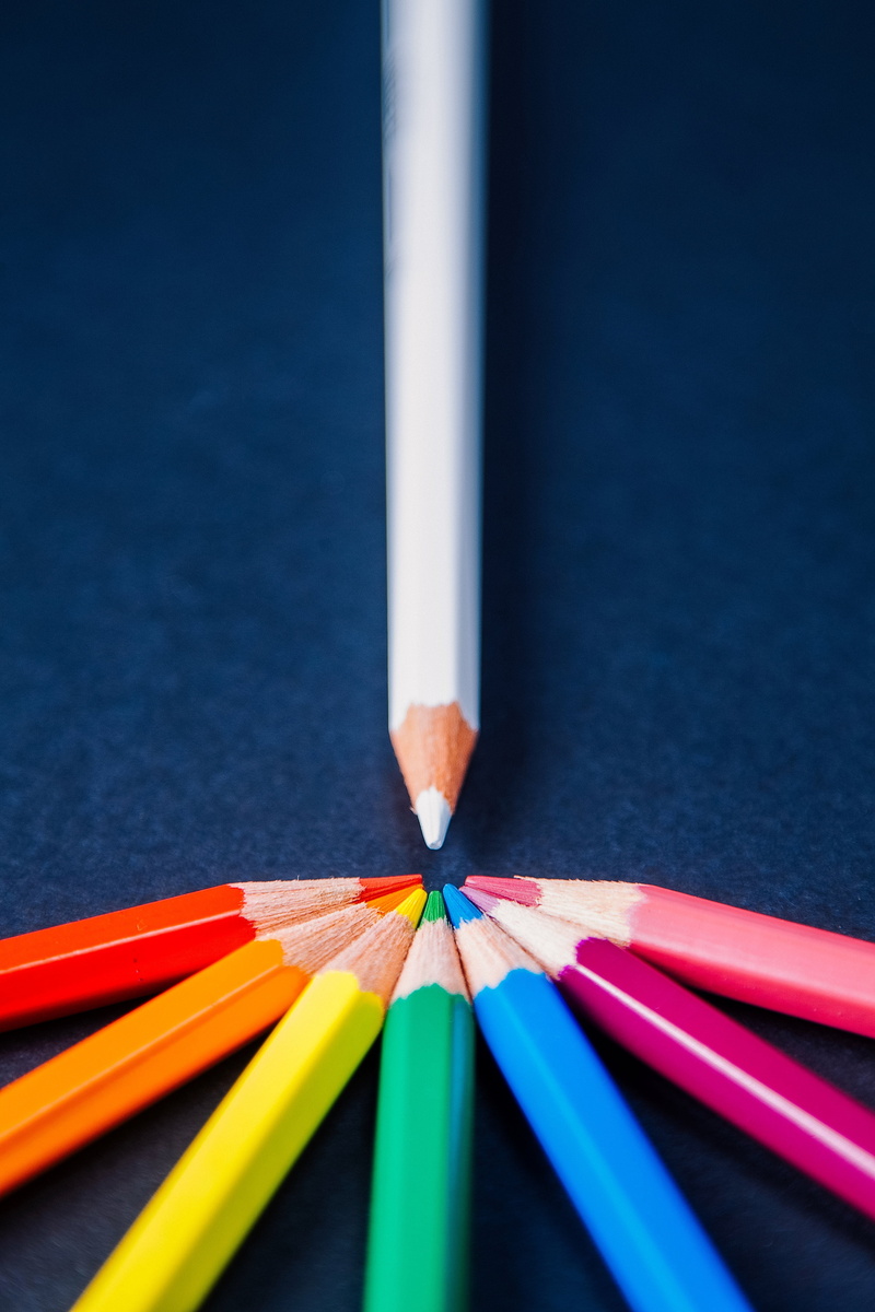 close-up, pencil, copy space, sharp, sport, still life, aspirations, colored background, 5K, multi colored, studio shot, blue background, colored pencil