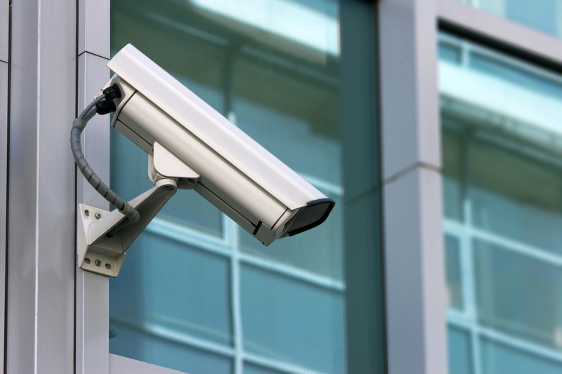 home video camera, day, security camera, building, focus on foreground, 4K, architecture, outdoors, no people, metal, security system, building exterior