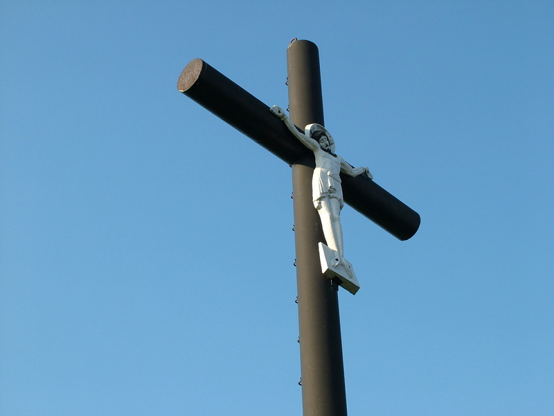 nature, metal, day, blue, outdoors, steel, protection, pole, safety, low angle view, cross, watching, security, technology, jesus, christianity, security camera