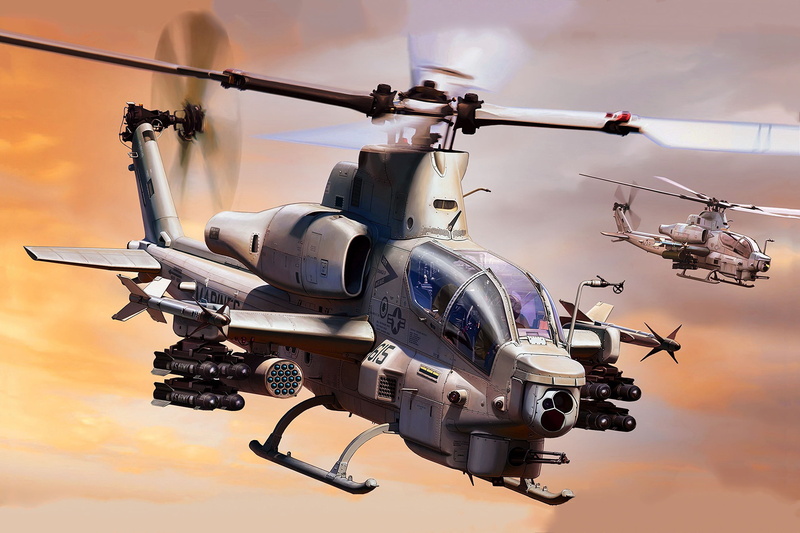 Helicopter, 1080P, Aircraft, Bell AH-1Z Viper, Artistic, Military Helicopters, Attack Helicopter