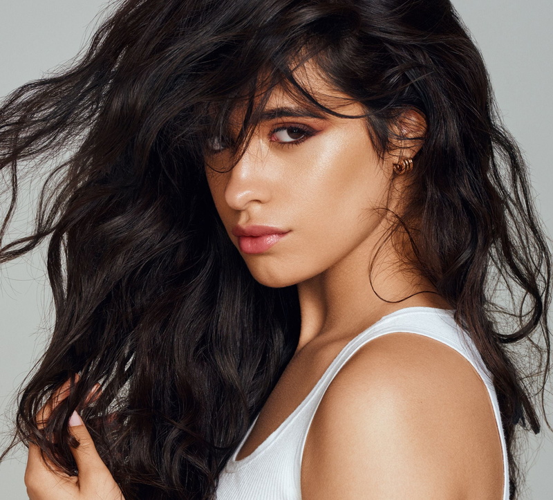 singer, Camila Cabello, brunette, long hair, face, women, tank top, 1080P, looking at viewer