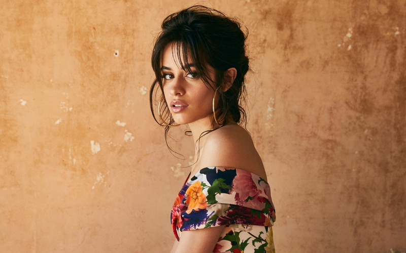 off shoulder, standing, indoors, lifestyles, portrait, brunette, women, one person, adult, camila cabello, fashion, 4K, black hair, Girls, hairstyle, singer