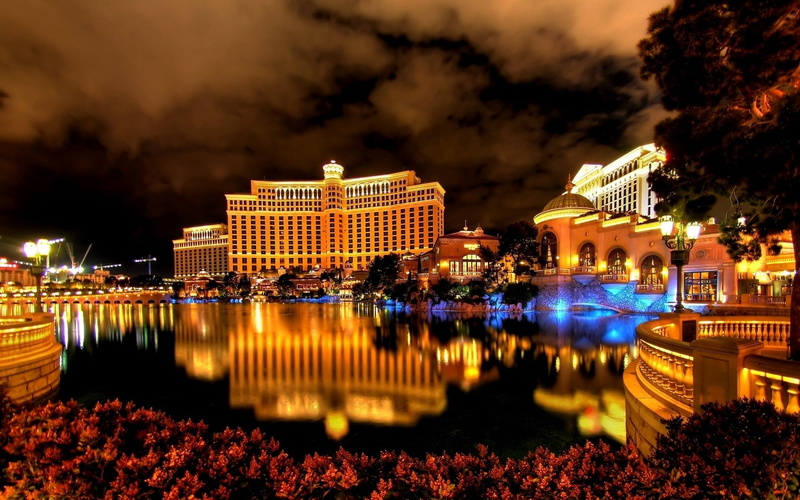 tourist Resort, reflection, hotel, gold, lighting Equipment, transportation, travel, building Exterior, illuminated, architecture, the Strip, water, luxury