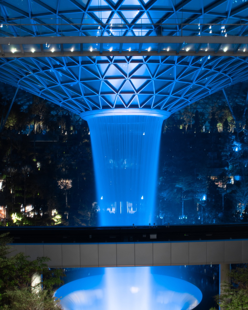connection, dusk, monitor, lighting, illuminated, interior design, night, bridge, waterfall, white, tree, jewel, 4K, built structure, lcd screen, fountain