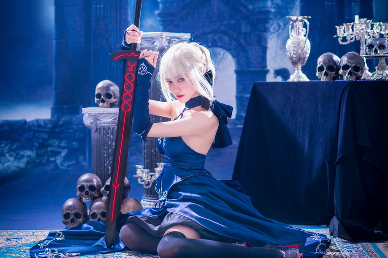cosplay, Asian, Saber Alter, women, skull, model, Louboutin, 1080P