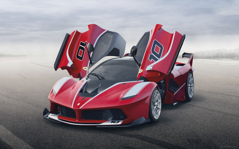 Ferrari FXX K, car, sky, winning, motion, outdoors, crash helmet, day, mode of transportation, 1080P, sports race, transportation, red, sports track, people