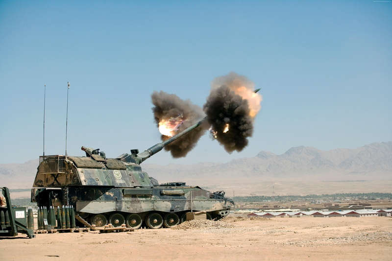 desert, Panzerhaubitze, firing, howitzer, Bundeswehr, artillery, PzH 2000, 4K