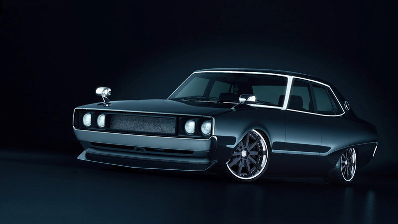 selective focus, profile view, sports car, no people, black, luxury, indoors, transportation, Nissan, vintage car, C110, black color, silver colored, retro styled