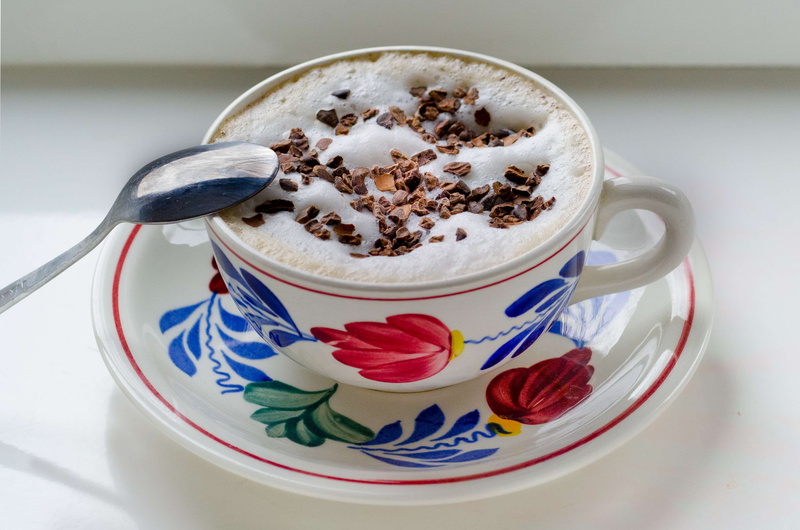 2K, cappuccino, foam, cup, flowers pottery, coffee, chocolate, caf, spoon, coffe beans