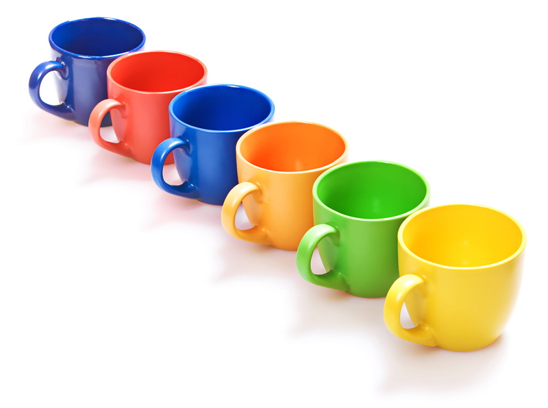 nobody, cut out, tea, empty, isolated, style, blue, red, ceramic, yellow, many, bar, white color, green, service, group of objects, studio shot, food, beverage