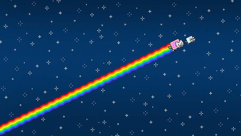 blue background, 4K, studio shot, motion, multi colored, speed, no people, colored background, connection, indoors, rainbow, close-up, nyan cat simple simple background minimalism sky