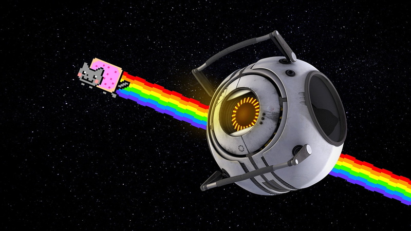 nature, single object, close-up, space, burning, motion, multi colored, fire, black background, fun, indoors, speed, Nyan Cat, no people, toy, Portal, still life