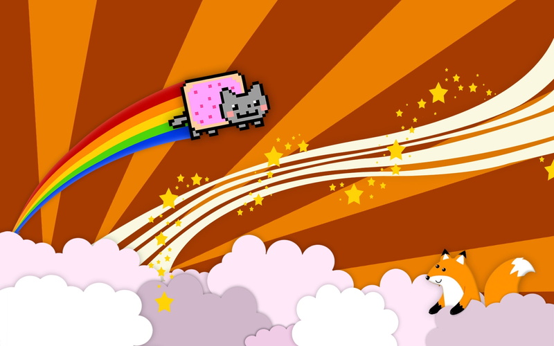 illustration, digital composite, computer Graphic, fox, art and craft, no people, yan, yellow, nyan cat, pattern, arts culture and entertainment, light - natural phenomenon
