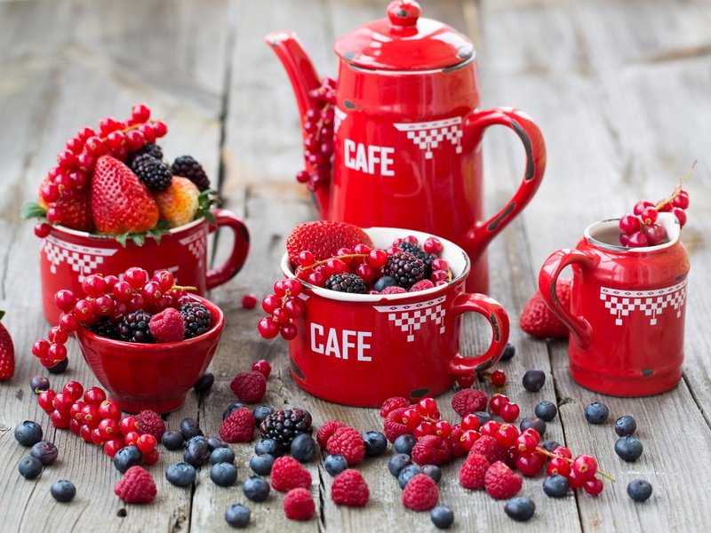 Style, Strawberries, 1080P, Red, Blackberries, Berries, Blueberries, Raspberries, Crockery