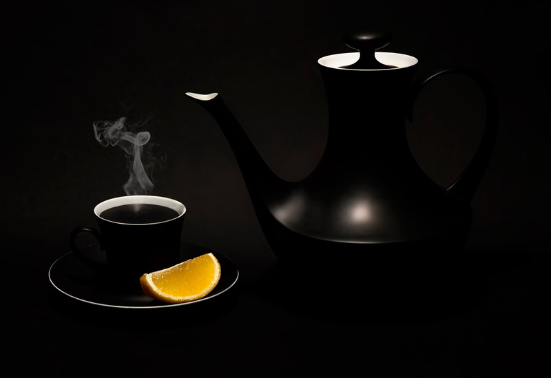 still life, no people, glass, slice, food and drink, teacup, refreshment, wellbeing, healthy eating, crockery, coffee, coffee cup, freshness, black, black background