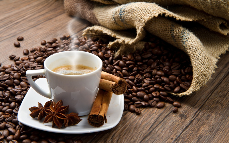 spices, cinnamon, star anise, corn backgrounds, download 3840x2400 coffee, cup, coffee, 4K