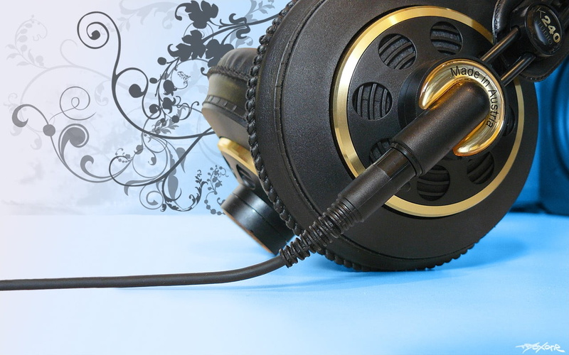 personal accessory, 720P, tool, indoors, healthy lifestyle, strength, headphones, listening, yellow, sport, AKG, cable, blue, black color, still life