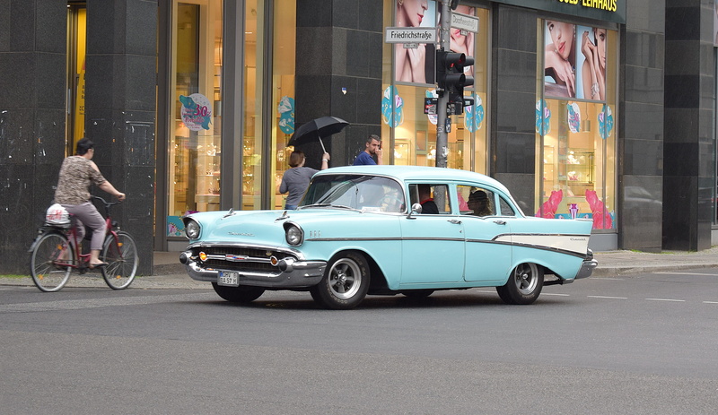 classic, people, yesteryear, building exterior, bicycle, old, on the move, sixty, motor vehicle, chevrolet, transport, antique car, cars, city, full length