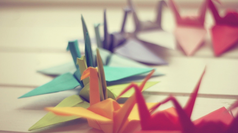photography, origami, colorful, paper cranes, 1080P