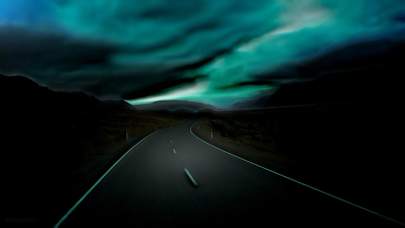 road, black, outdoors, direction, transportation, nature, computer, street, marking, the way forward, night, corded, sign, motor vehicle, motion, green