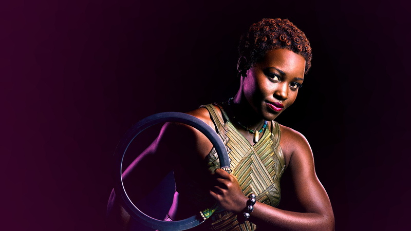 Nakia, black background, one person, hair, studio shot, looking at camera, beautiful woman, Black Panther, adult, hairstyle, confidence, waist up, indoors