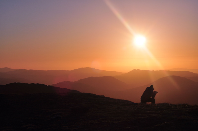 lifestyles, the cobbler, outdoors, photographer, nature, scotland, arrochar, person, hills, munro, flare, sky, silhouette, light, photo, tranquility, non-urban scene