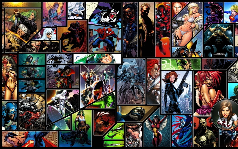 collection, indoors, wall, green lantern batman spawn dc comics comics venom spiderman captain america wolverine black cat sup  charcters, human representation