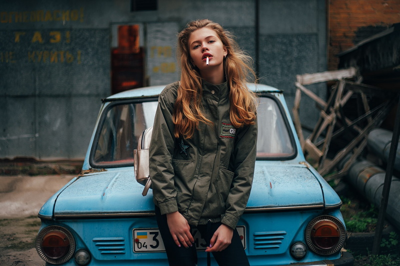 cigarettes, car, model, women, smoking, blue cars, 1080P