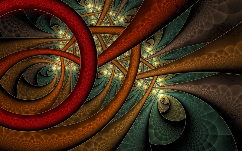 fractal, brown, illustration, 1080P, spiral, abstract, blue, red, hd