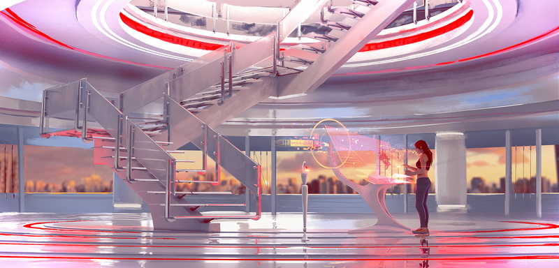 1080P, stairs, Luciano Neves, artwork, digital art, illustration, hologram