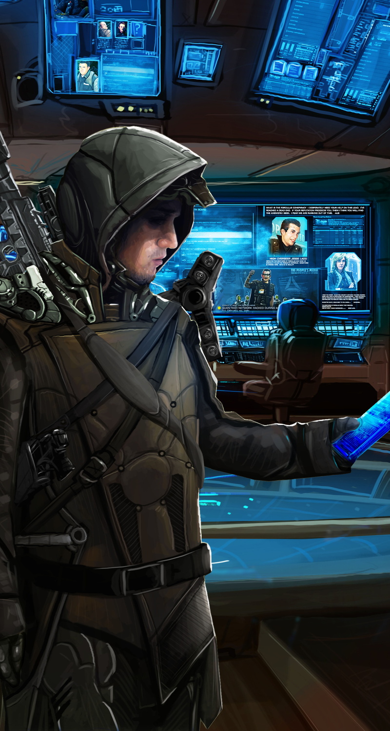 Commander, weapon, hologram, information, 5K, hood, Kev-Art, Elite: Dangerous