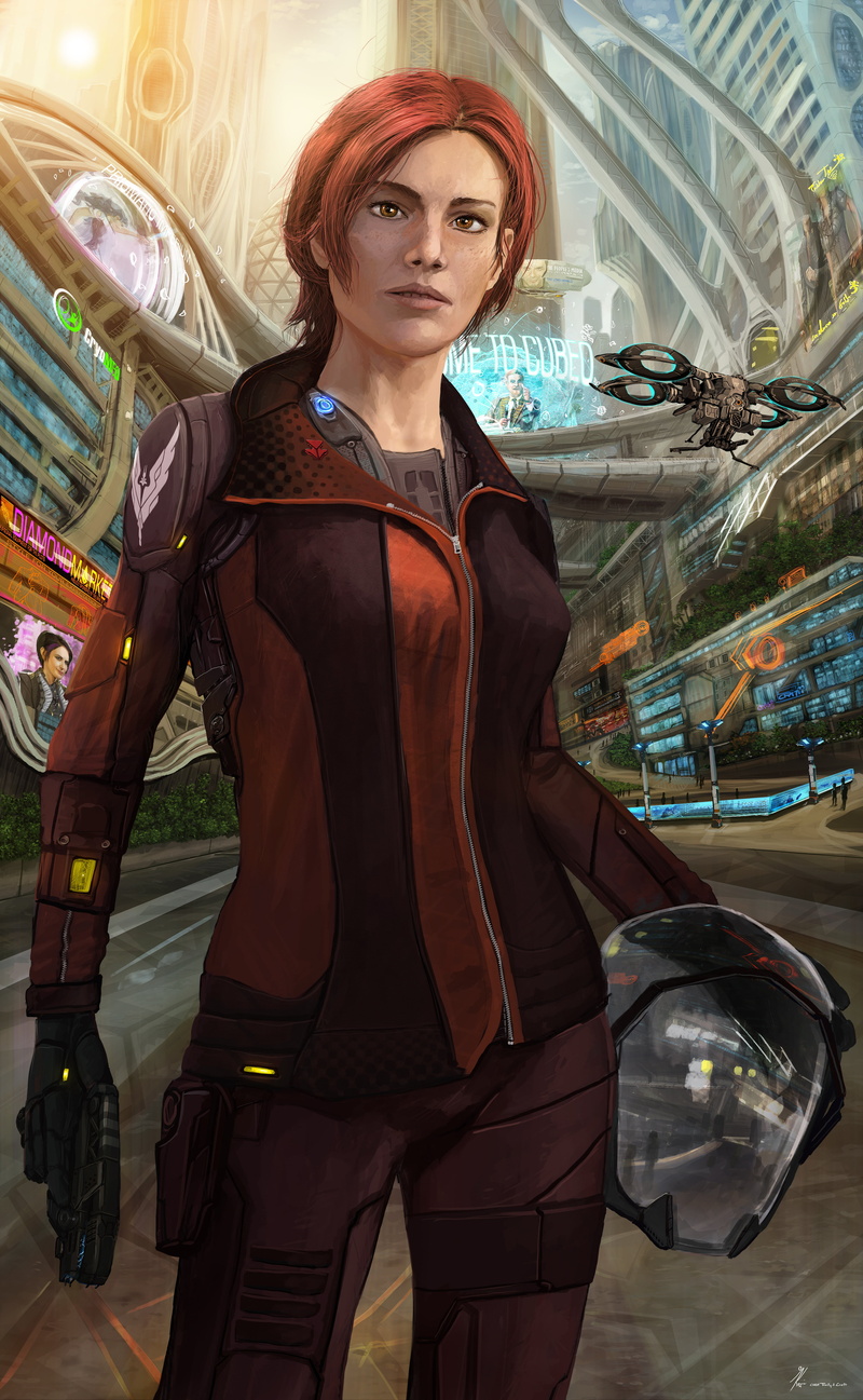 Kev-Art, hologram, city, weapon, imperial guard, Elite: Dangerous, women, 5K, Commander, pilot