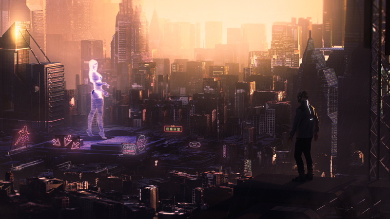 futuristic, digital art, artwork, hologram, cityscape, cyber city, 4K