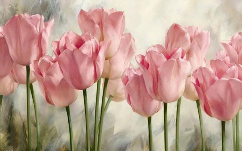 painting, pink, tulips, 720P, soft, beautiful